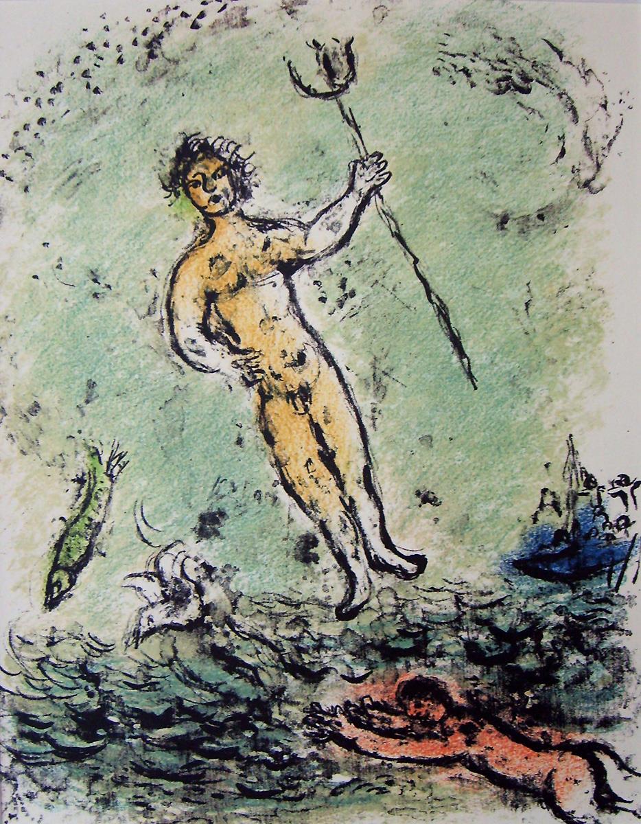 Poseidon Lithographie in den Farben des Zeitgenossen Marc Chagall Ölgemälde